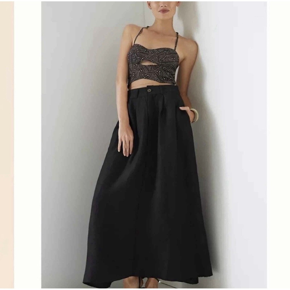 Sold Out Anthropologie linen blend black maxi skirt size 4 EUC‎